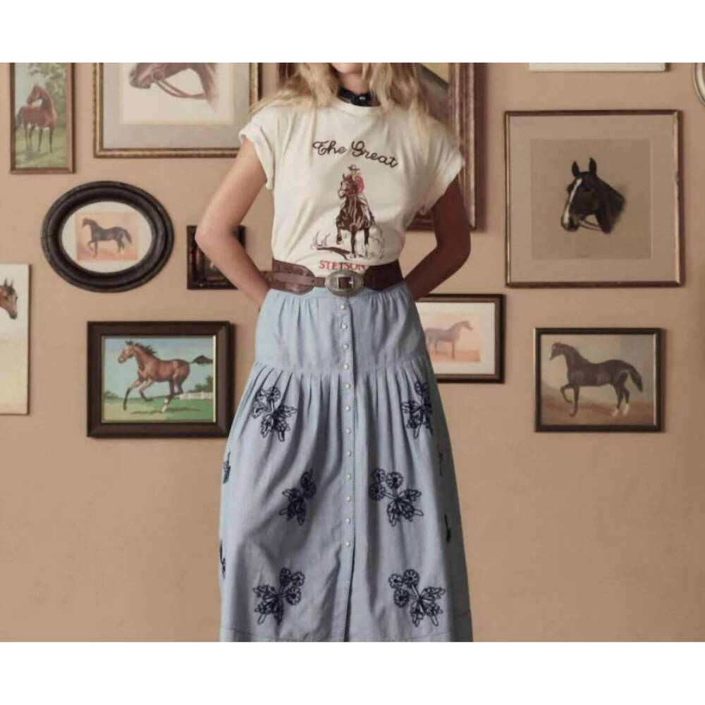 NEW THE GREAT. stetson graphic boxy crew top in washed white - Picture 3 of 3
